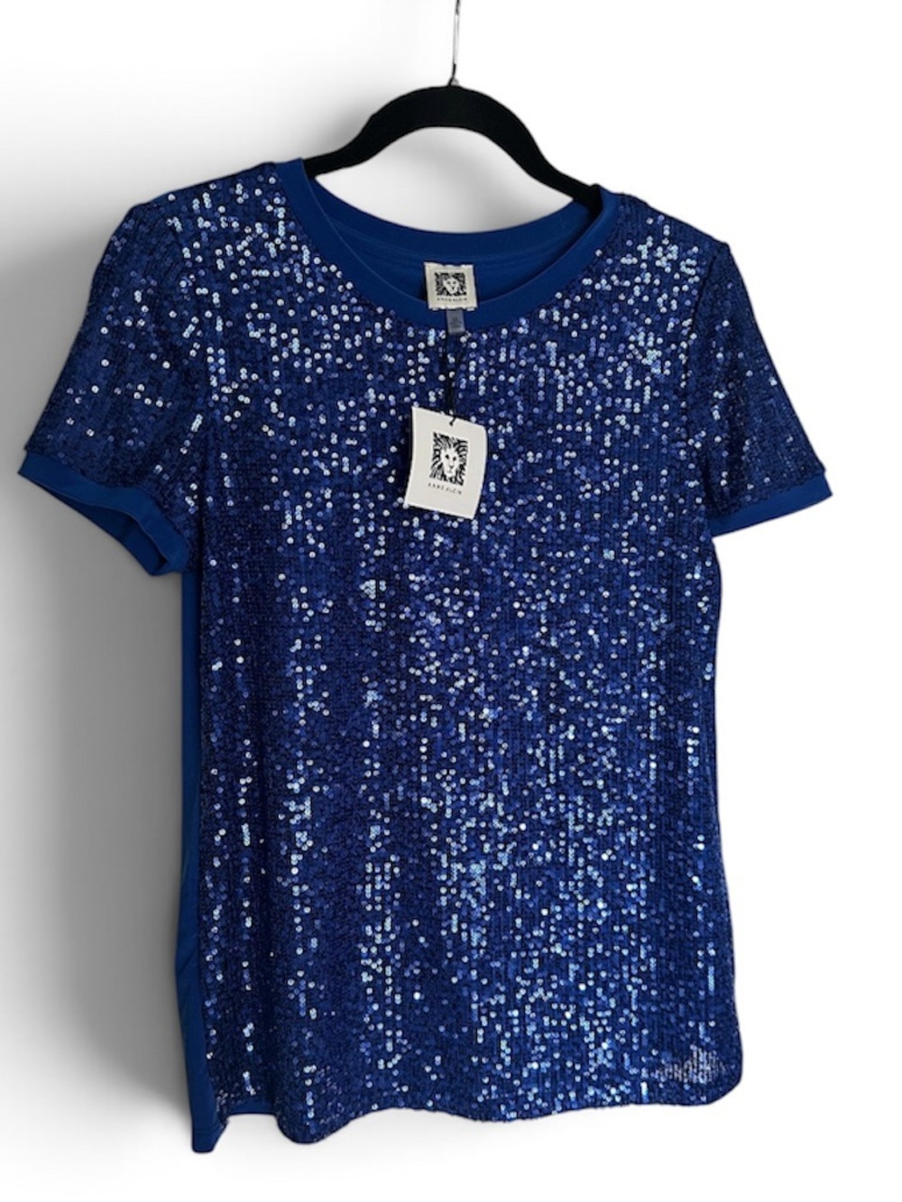 Anne Klein Royal Blue Sequin Short-Sleeve Blouse NWT $69 MSRP